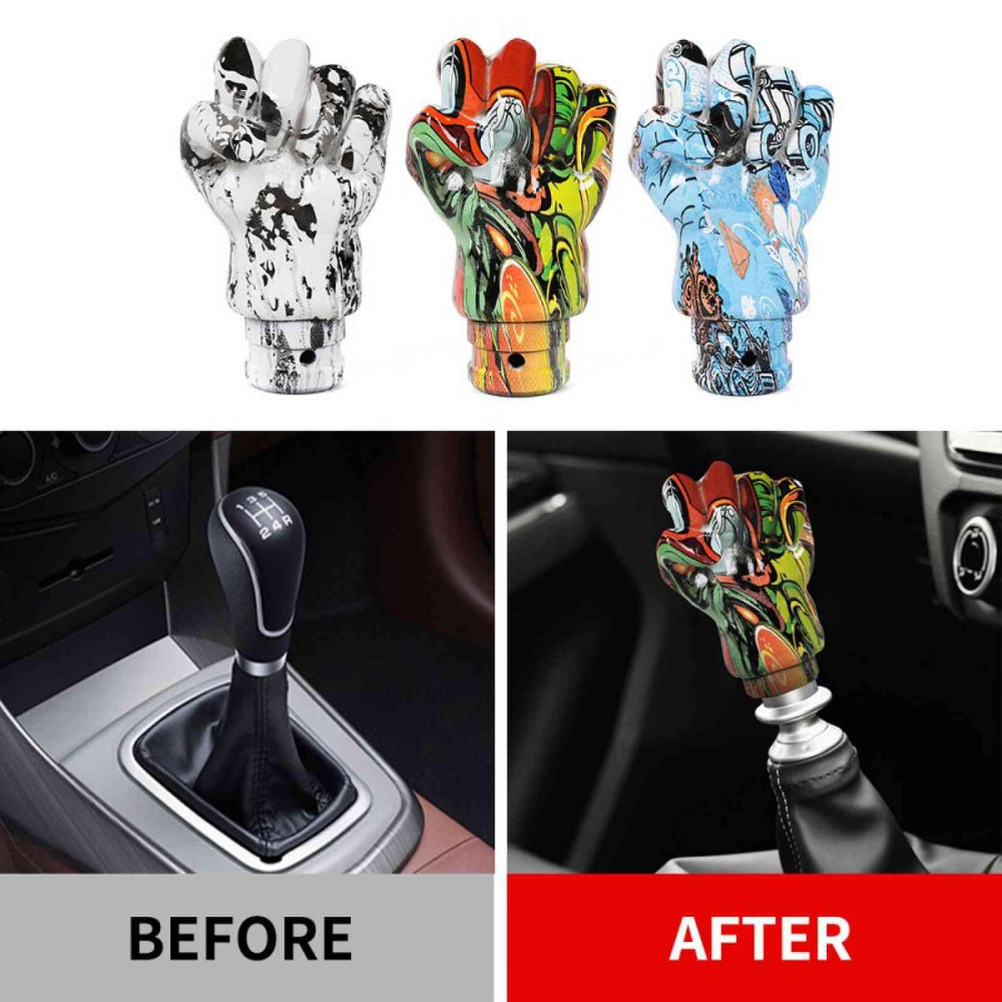 RASTP Universal Manual Car Hand Shaped Style Resin Graffiti Gear Shift Knob Mixed Pattern Gear Stick Shifter Lever Head - RASTP