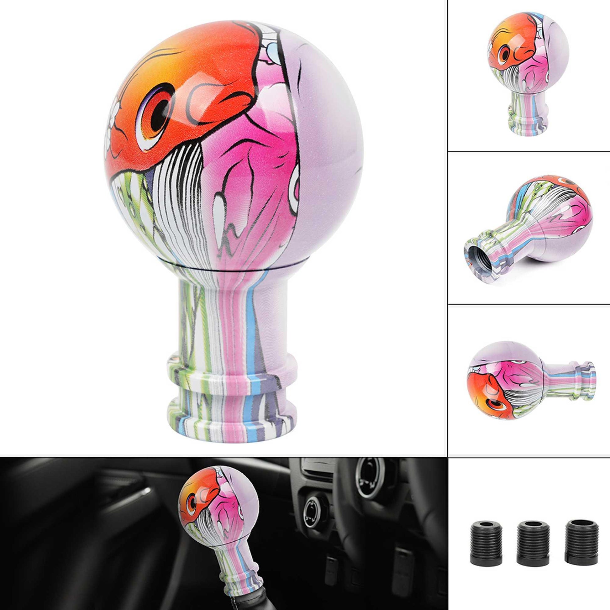 RASTP Racing Ball Shaped Style Acrylic Graffiti Gear Stick Shift Knob Shifter Lever with 3 Adapters - RASTP