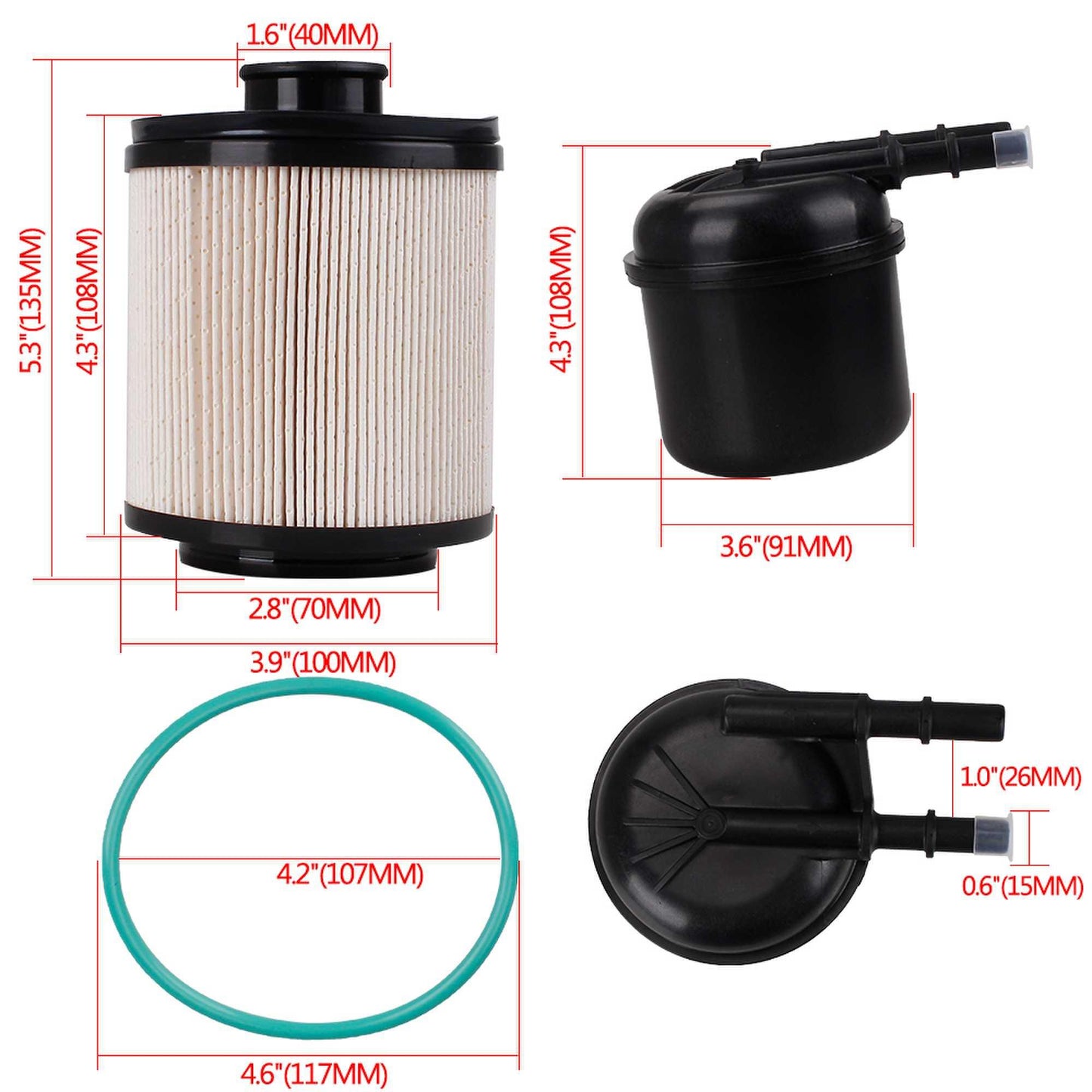 RASTP Fuel Filter with O-Ring Replacement Fuel Filter Assembly for 11-16 Ford F-250 F-350 F-450 F-550 6.7L Diesel FD4615 - RASTP