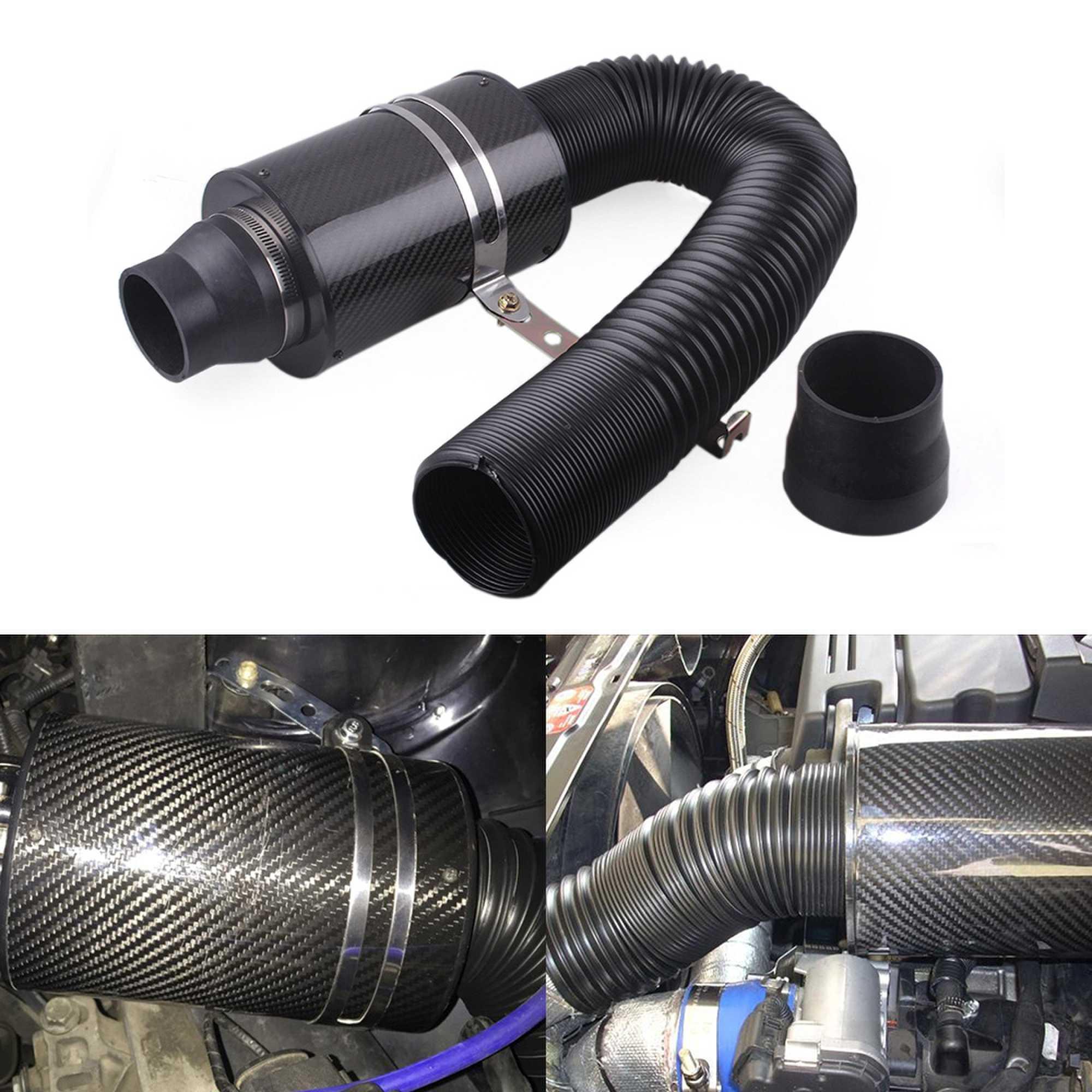 AEIOU Universal Carbon Fiber Cold Air Intake Kit With Filter Box - Black