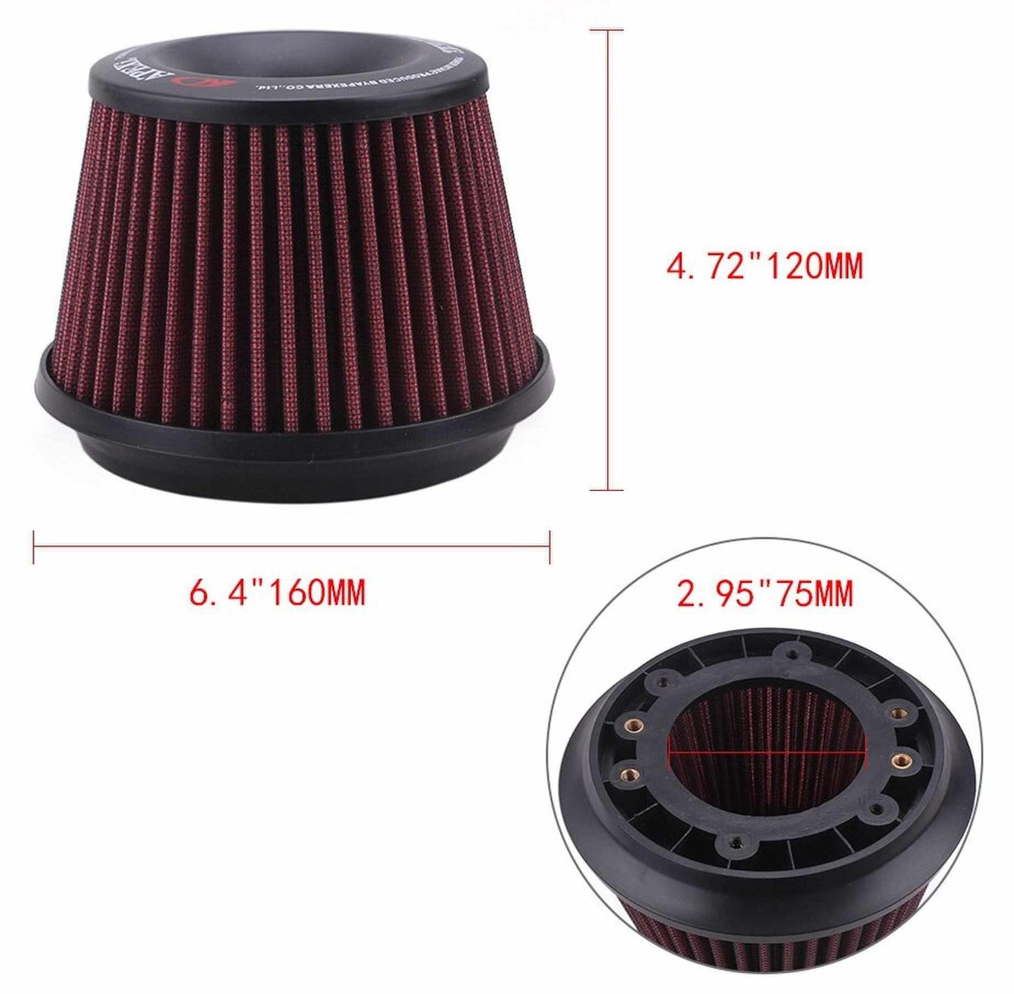 RASTP Universal 75mm Power Intake Air Filter Dual Funnel Adapter Air Cleaner - RASTP