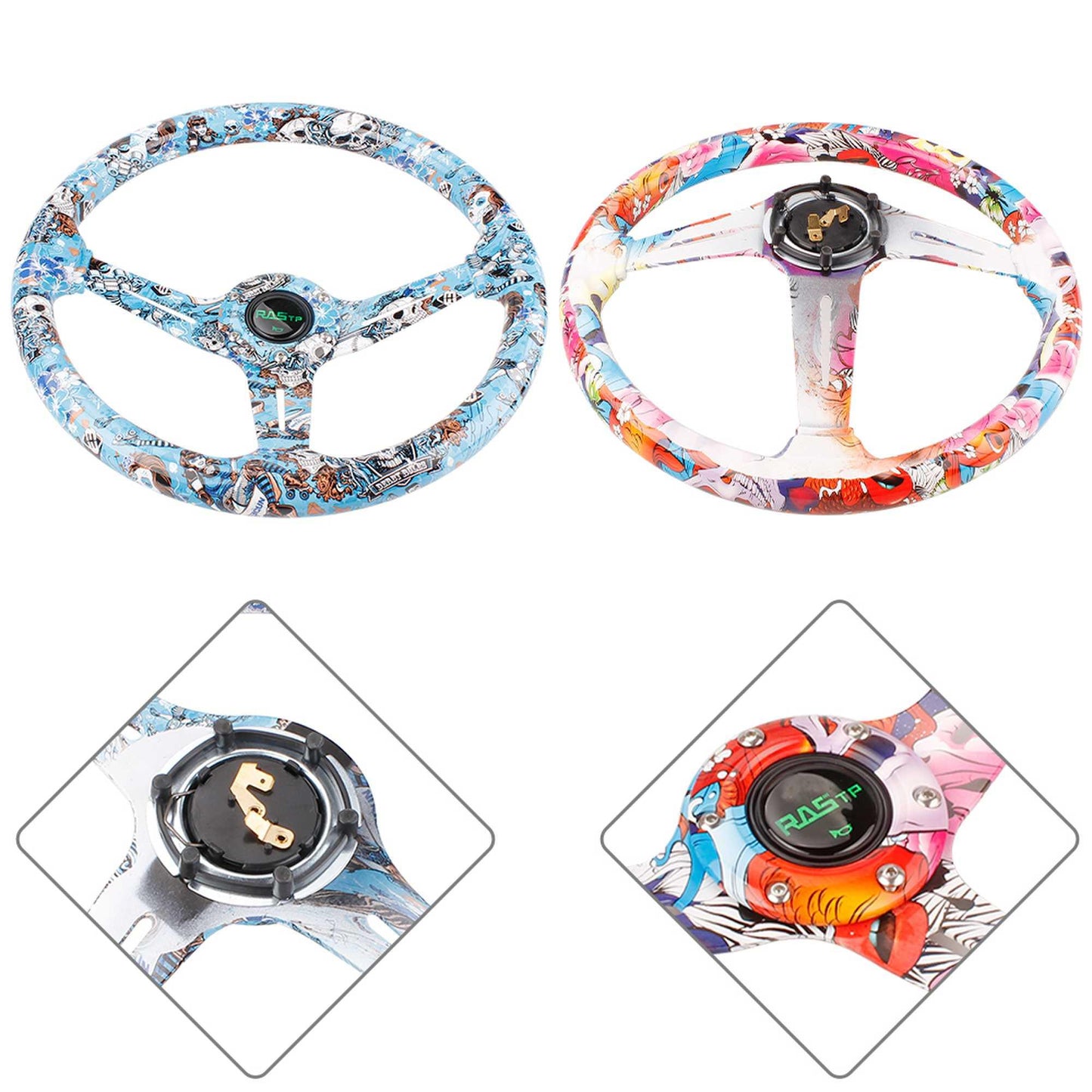 RASTP Universal 14 inch 350mm Acrylic Graffiti Steering Wheel 85mm Deep Dish 6 Bolt - RASTP