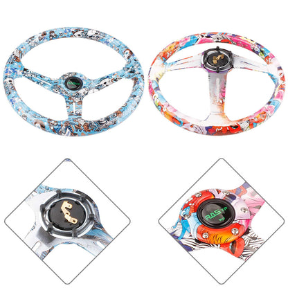 RASTP Universal 14 inch 350mm Acrylic Graffiti Steering Wheel 85mm Deep Dish 6 Bolt - RASTP