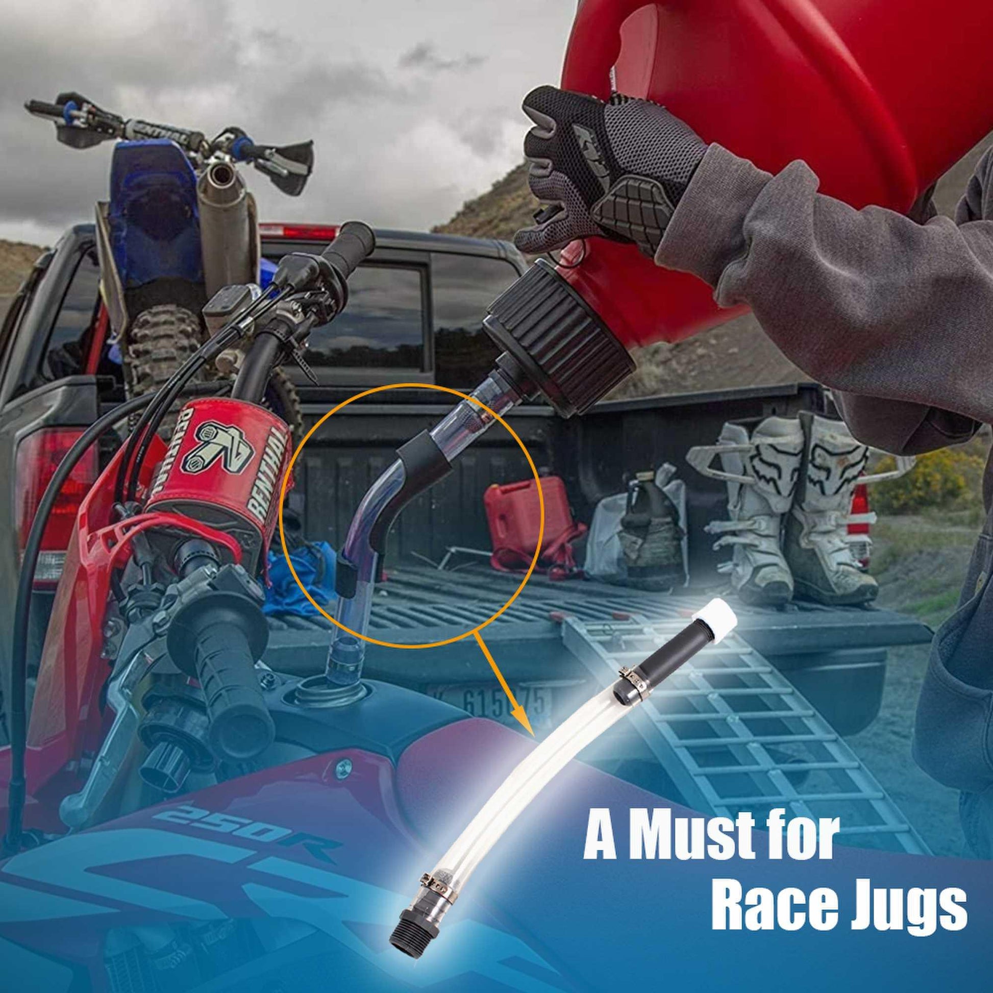 RASTP 14 inch 5 Gallon Fuel Jug Gas Can VP Racing Fuel Deluxe Cap Filler Hose Hose Kit - RASTP