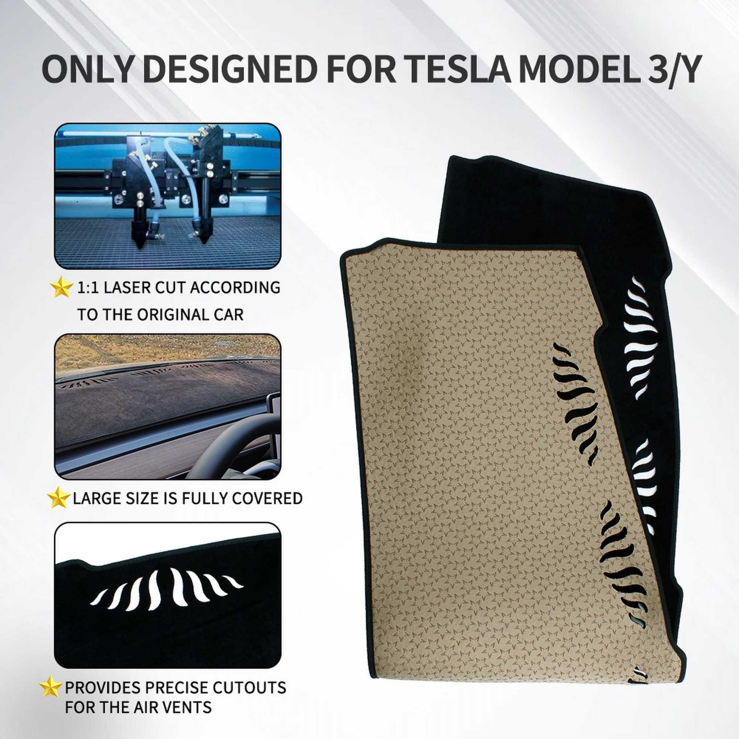 RASTP Flannel Car Dashboard Cushion Cover Sun Visor Rear Window Cover Sun Visor Mat for Tesla Model 3 - RASTP
