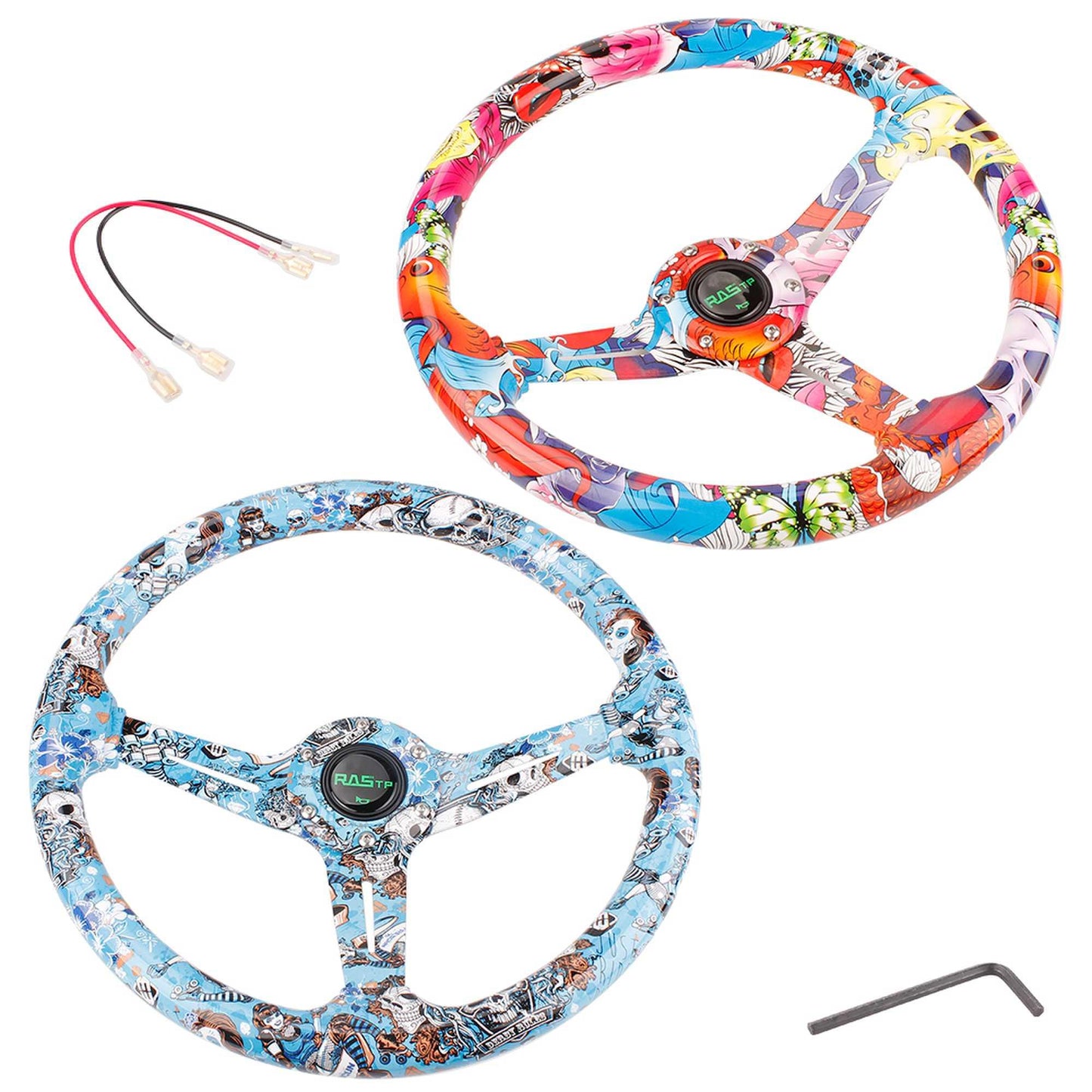 RASTP Universal 14 inch 350mm Acrylic Graffiti Steering Wheel 85mm Deep Dish 6 Bolt - RASTP