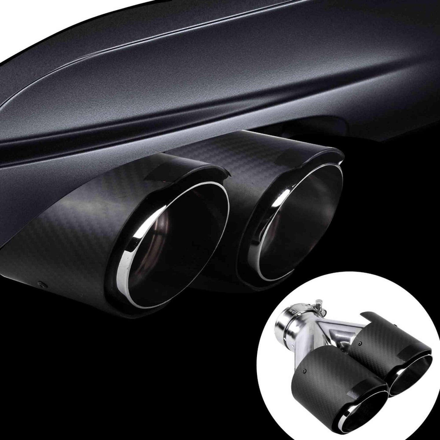 RASTP Universal Carbon Fiber Dual Exhaust Tip Double End Pipe Inlet 63mm Exhaust Tips for Volkswagen BMW Porsche - RASTP