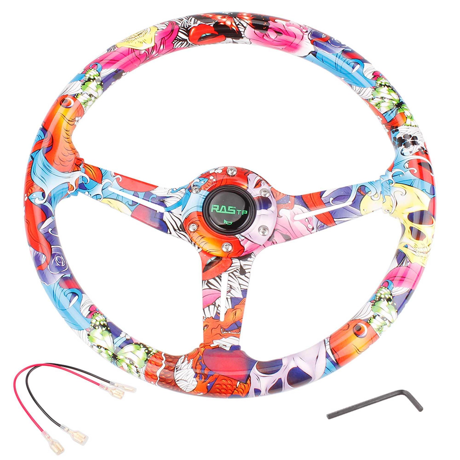 RASTP Universal 14 inch 350mm Acrylic Graffiti Steering Wheel 85mm Deep Dish 6 Bolt - RASTP