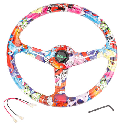 RASTP Universal 14 inch 350mm Acrylic Graffiti Steering Wheel 85mm Deep Dish 6 Bolt - RASTP