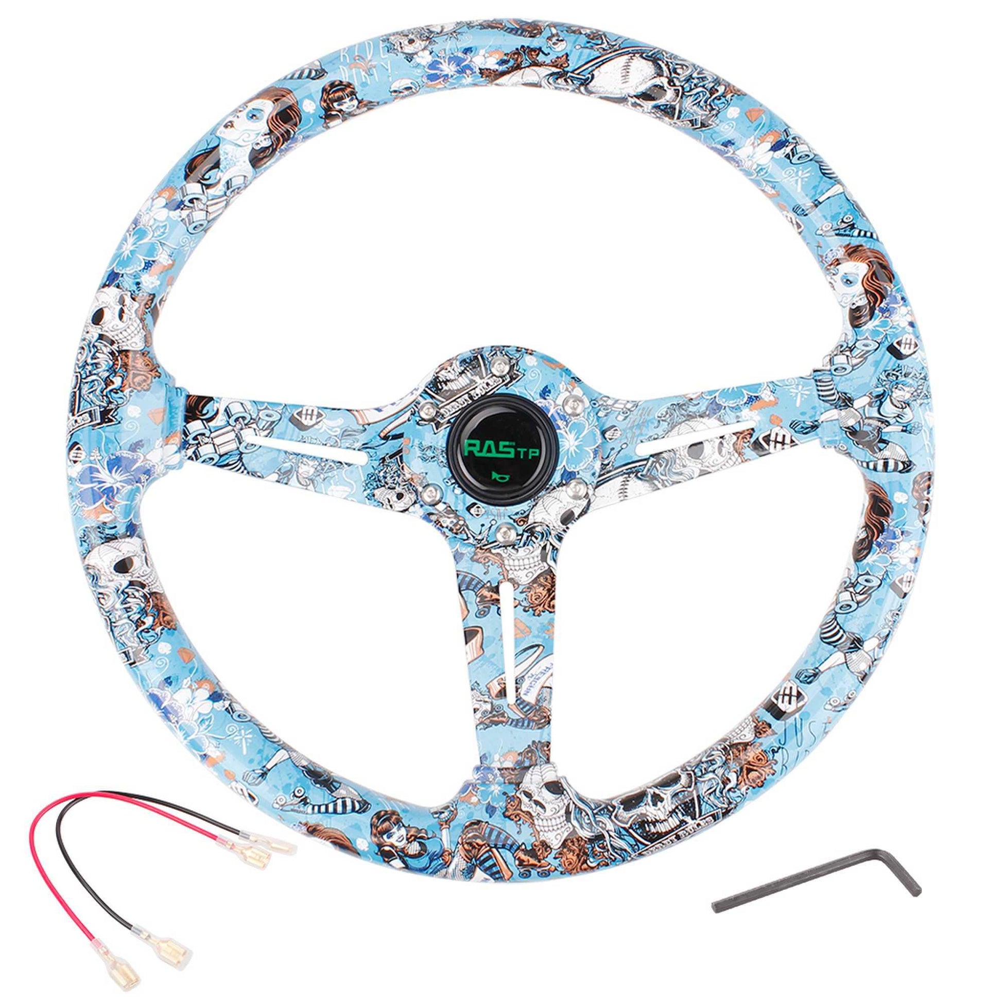 RASTP Universal 14 inch 350mm Acrylic Graffiti Steering Wheel 85mm Deep Dish 6 Bolt - RASTP