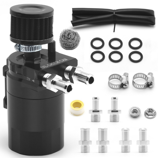 RASTP Universal Oil Catch Can Tank Kit Polish Baffled Reservoir with Breather Filter with 3/8" Fuel Line
