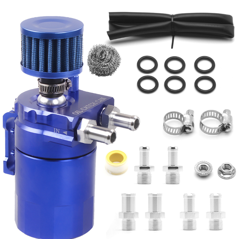 RASTP Universal Oil Catch Can Tank Kit Polish Baffled Reservoir with Breather Filter with 3/8" Fuel Line