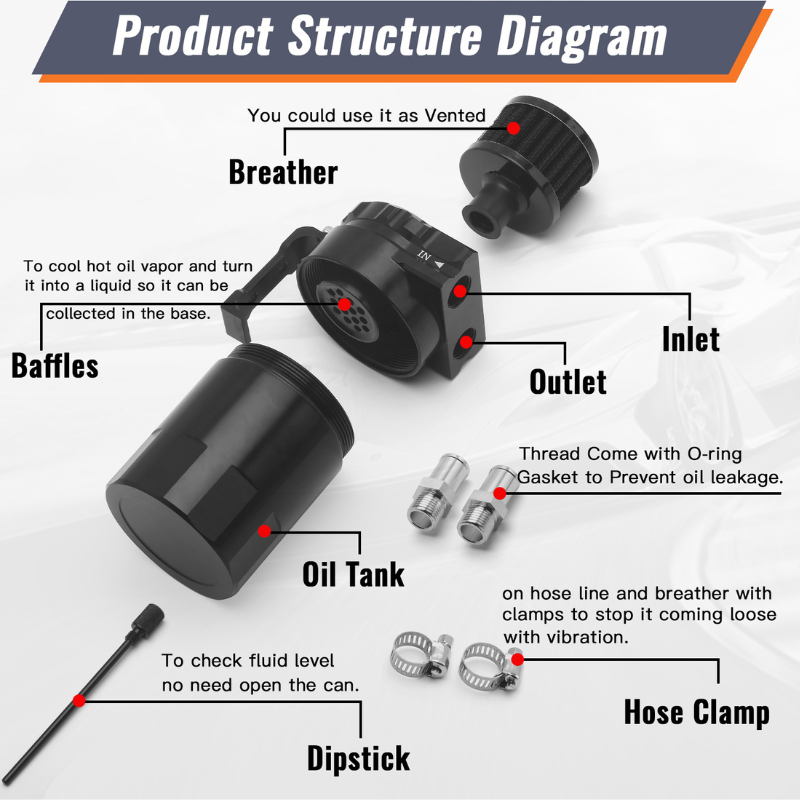 RASTP Universal Oil Catch Can Tank Kit Polish Baffled Reservoir with Breather Filter with 3/8" Fuel Line