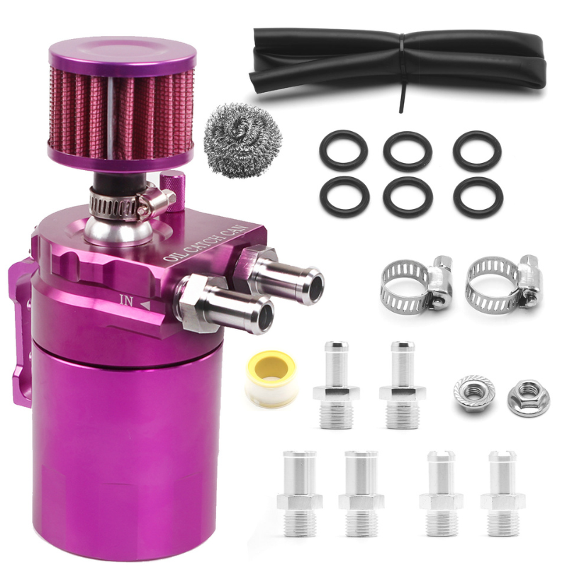 RASTP Universal Oil Catch Can Tank Kit Polish Baffled Reservoir with Breather Filter with 3/8" Fuel Line