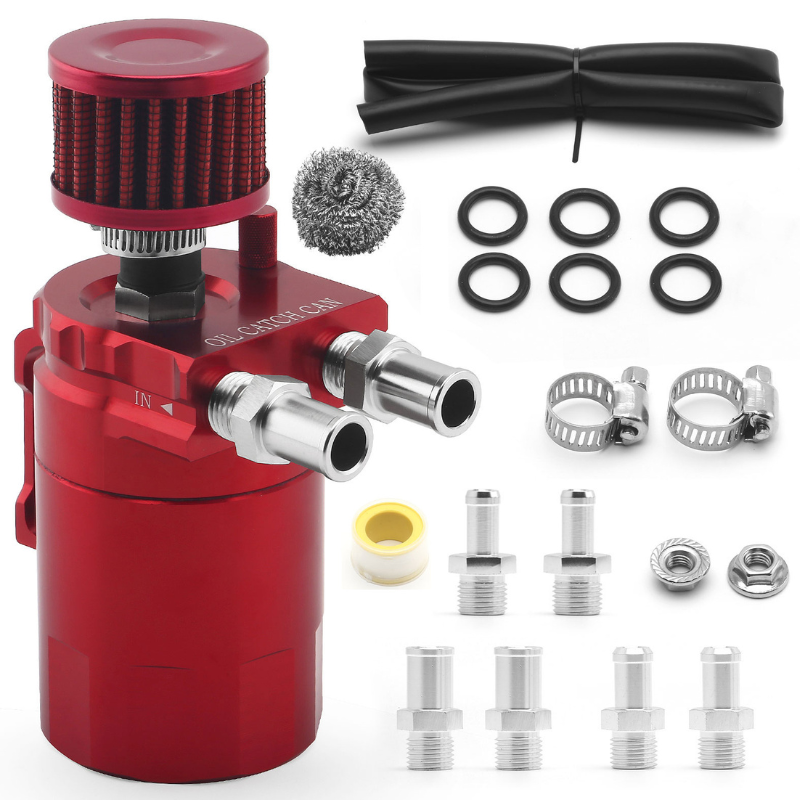 RASTP Universal Oil Catch Can Tank Kit Polish Baffled Reservoir with Breather Filter with 3/8" Fuel Line