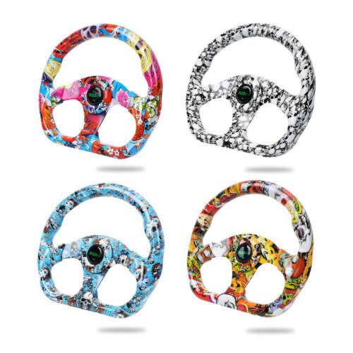 RASTP Universal 13 inch Racing Graffiti Pattern Flat Steering Wheel D Shape 6 Holes - RASTP