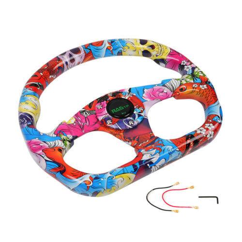 RASTP Universal 13 inch Racing Graffiti Pattern Flat Steering Wheel D Shape 6 Holes - RASTP