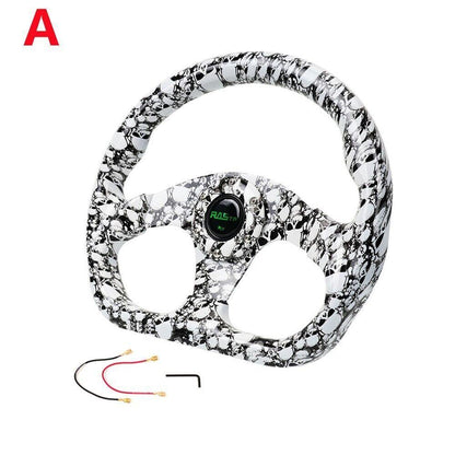 RASTP Universal 13 inch Racing Graffiti Pattern Flat Steering Wheel D Shape 6 Holes - RASTP