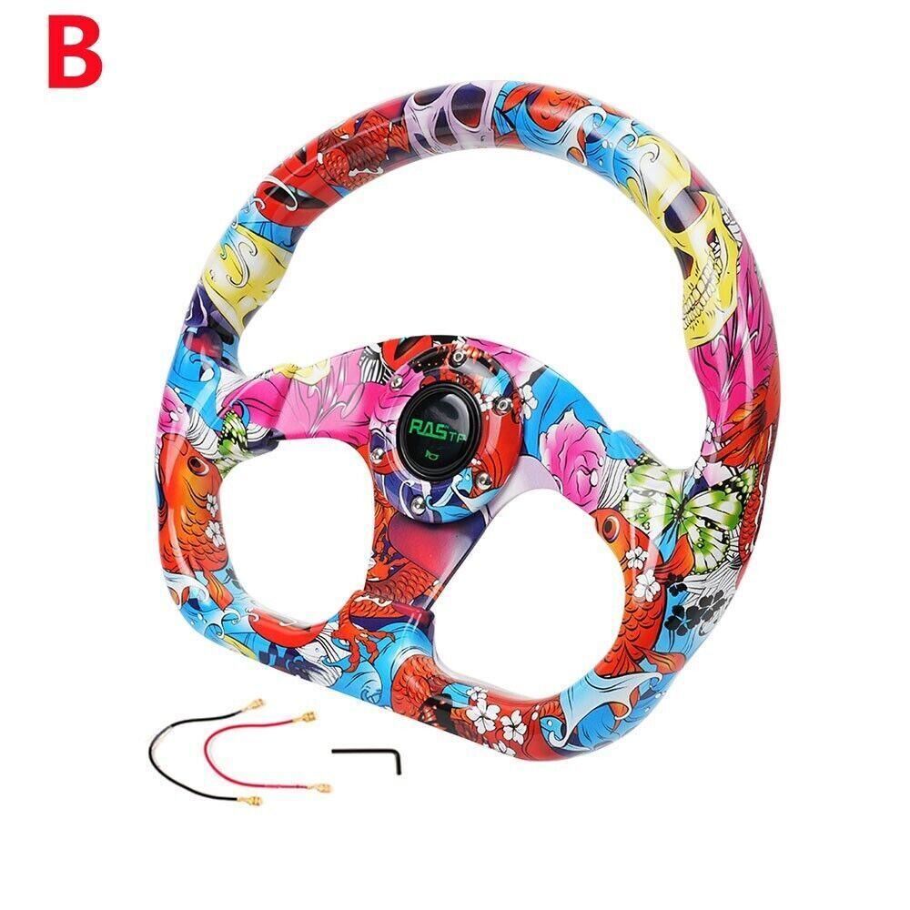 RASTP Universal 13 inch Racing Graffiti Pattern Flat Steering Wheel D Shape 6 Holes - RASTP