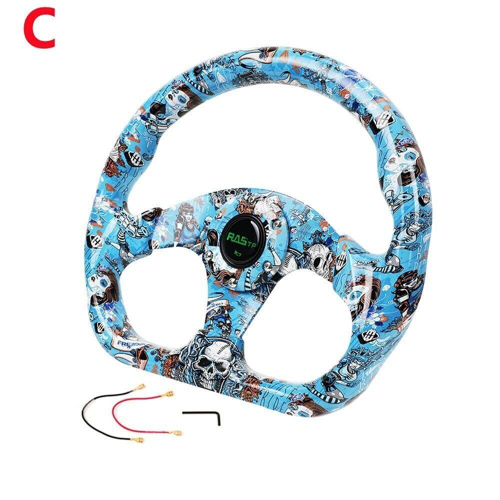 RASTP Universal 13 inch Racing Graffiti Pattern Flat Steering Wheel D Shape 6 Holes - RASTP