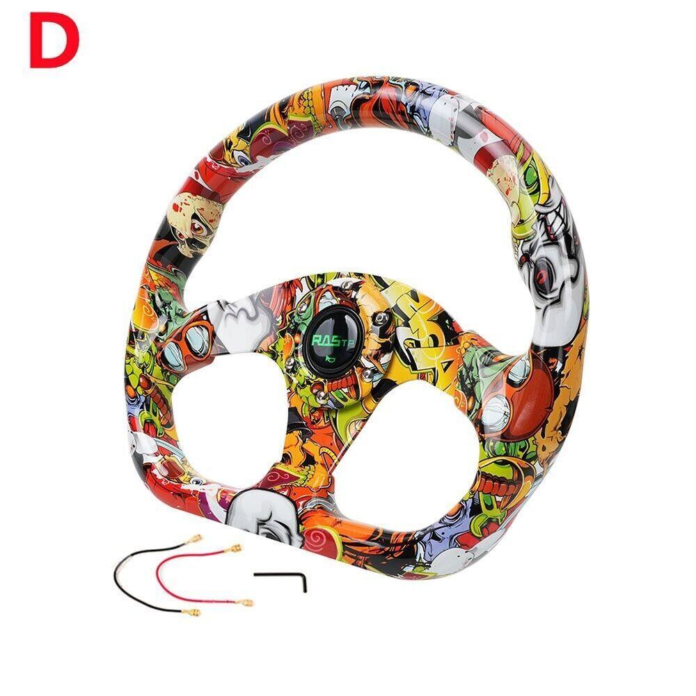 RASTP Universal 13 inch Racing Graffiti Pattern Flat Steering Wheel D Shape 6 Holes - RASTP