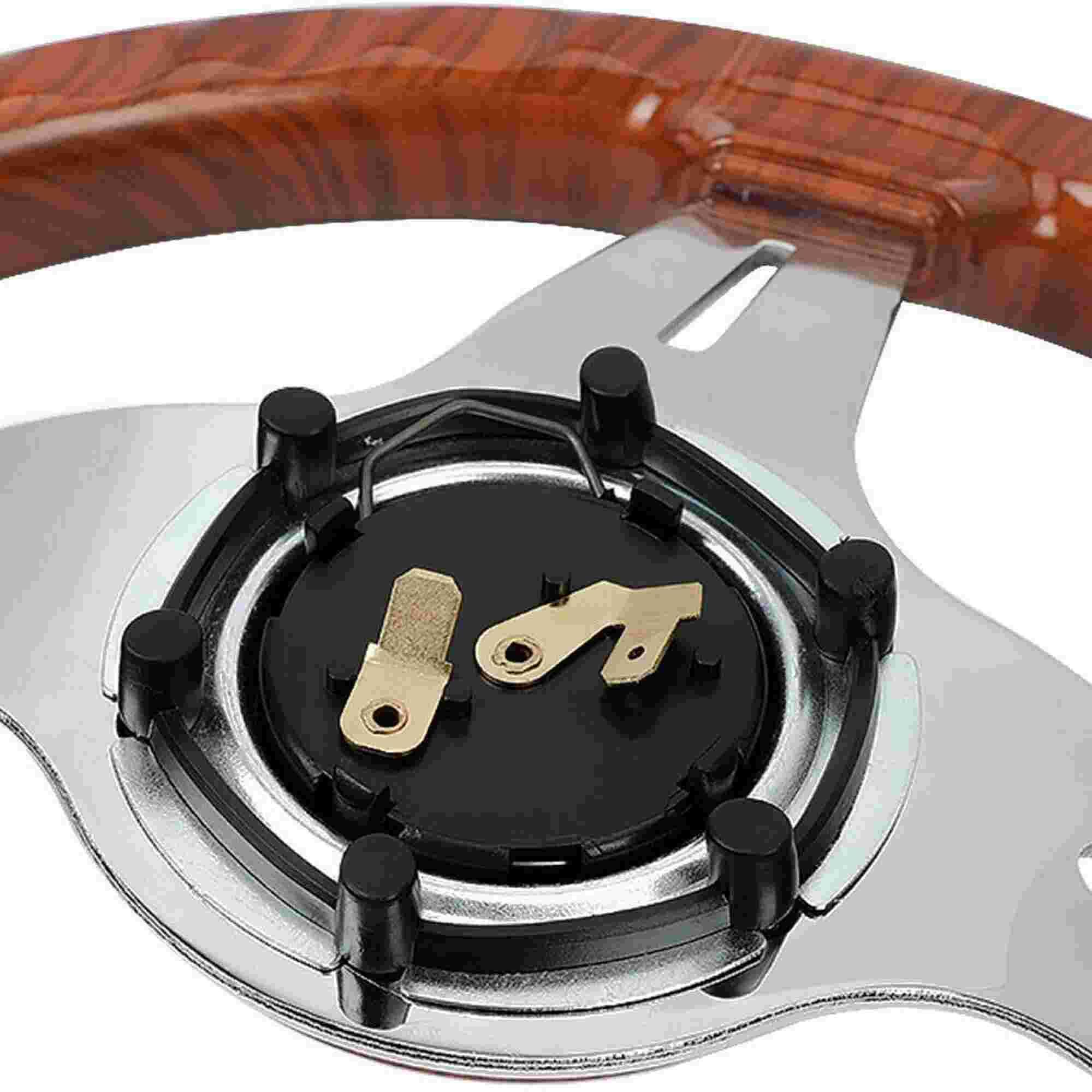 RASTP 14 Inch Classic Wood Grain Steering Wheel Chrome Spoke with Horn