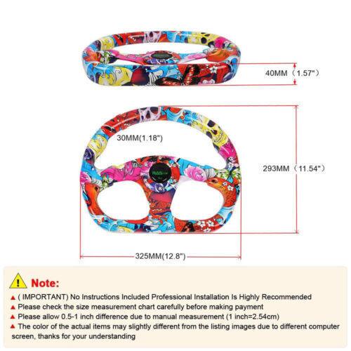 RASTP Universal 13 inch Racing Graffiti Pattern Flat Steering Wheel D Shape 6 Holes - RASTP