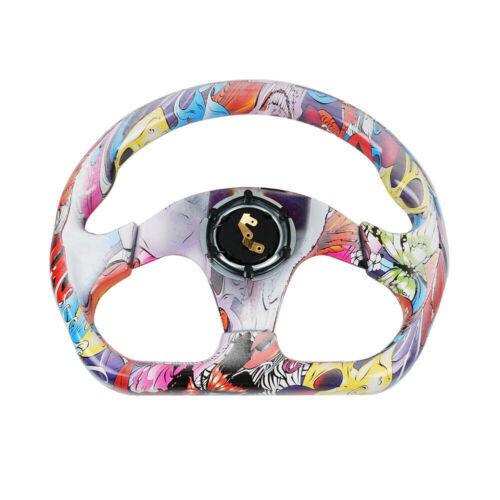 RASTP Universal 13 inch Racing Graffiti Pattern Flat Steering Wheel D Shape 6 Holes - RASTP