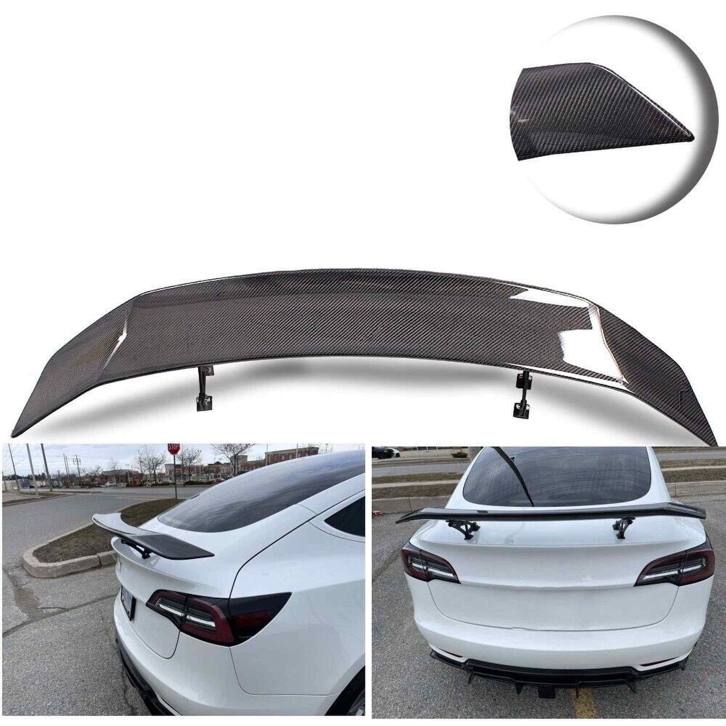 RASTP 53 Inch Sport Carbon Fiber Trunk Lid Spoiler & Tail Bracket for Honda & Tesla Model 3 - RASTP