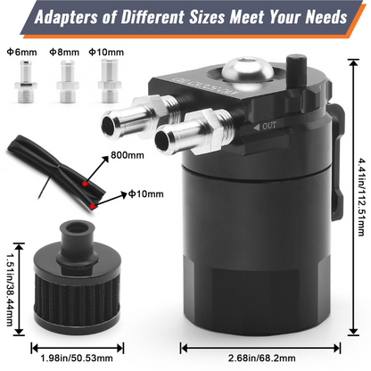 RASTP Universal Oil Catch Can Tank Kit Polish Baffled Reservoir with Breather Filter with 3/8" Fuel Line