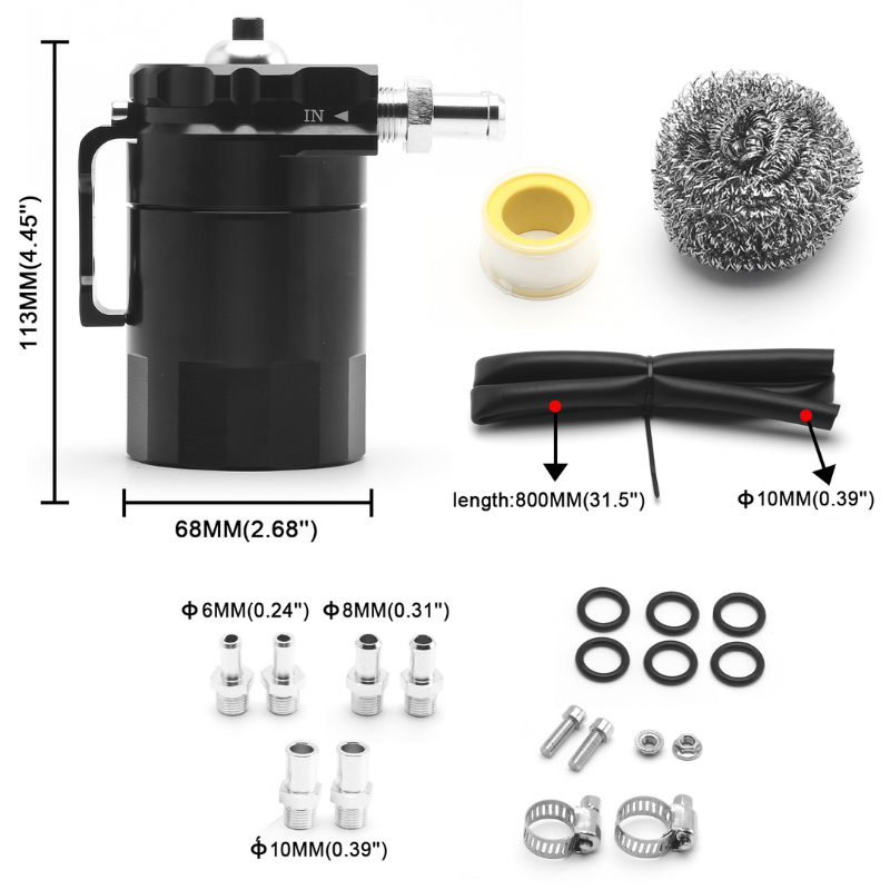 RASTP Universal Oil Catch Can Tank Kit Polish Baffled Reservoir with Breather Filter with 3/8" Fuel Line