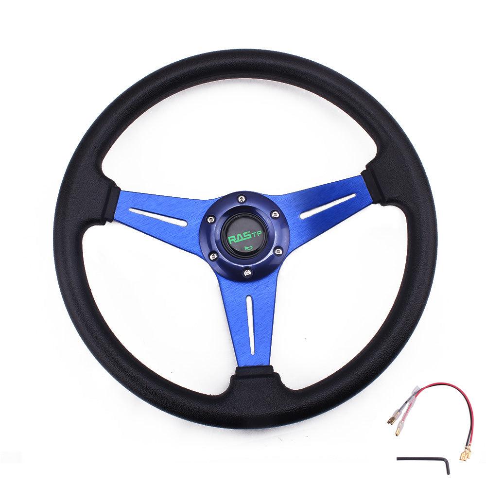 RASTP Universal 13.4 inch 340mm Racing Steering Wheel 60mm Deep Dish Steering Wheel PVC 6 Bolt - RASTP