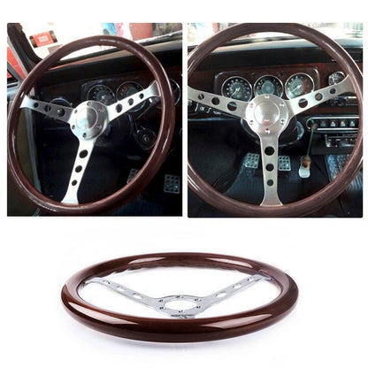 RASTP Universal 15 inch 380mm Classic Sport Real Wooden Steering Wheel 50mm Deep Dish with Pattern 6 Bolt - RASTP