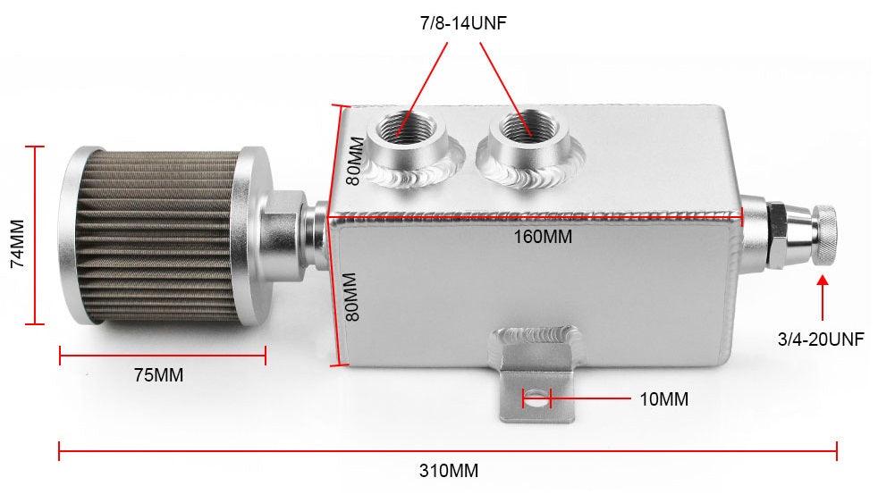 RASTP Universal Aluminum 1L Oil Catch Can Reservoir Tank / Oil Catch Tank with Breather Filter+Drain Tap - RASTP