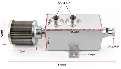 RASTP Universal Aluminum 1L Oil Catch Can Reservoir Tank / Oil Catch Tank with Breather Filter+Drain Tap - RASTP