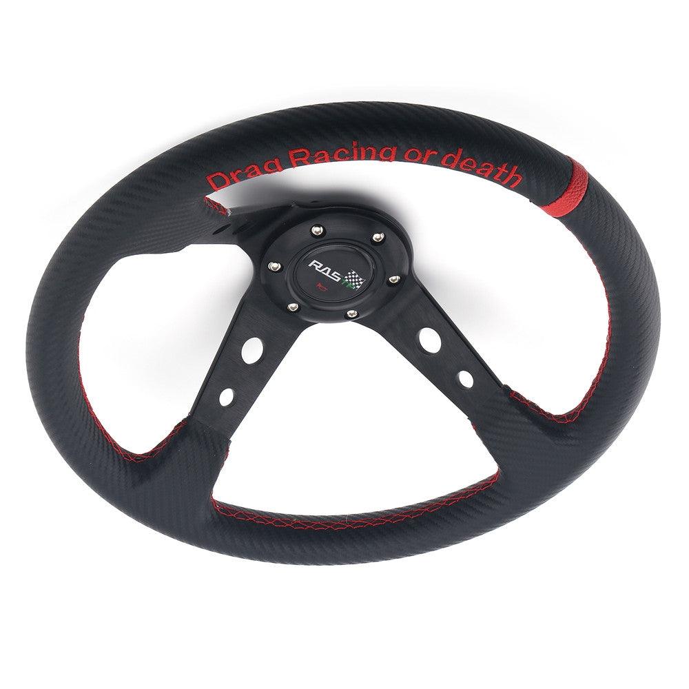 RASTP Universal 14 inch 345mm Steering Wheel Carbon Fiber Leather 95mm Deep Dish 6 Bolt - RASTP