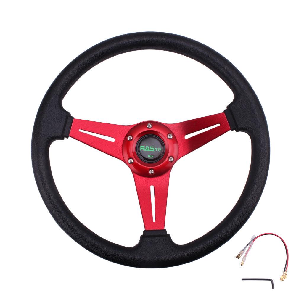 RASTP Universal 13.4 inch 340mm Racing Steering Wheel 60mm Deep Dish Steering Wheel PVC 6 Bolt - RASTP