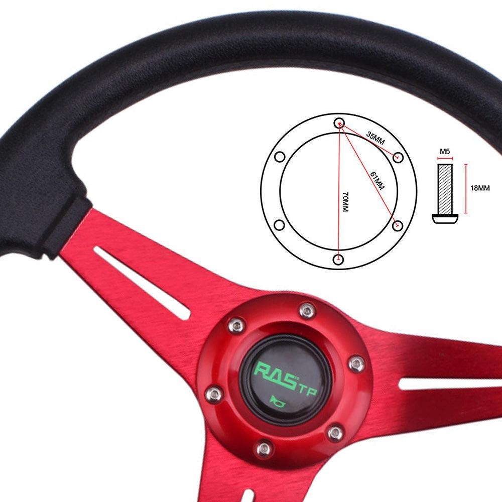 RASTP Universal 13.4 inch 340mm Racing Steering Wheel 60mm Deep Dish Steering Wheel PVC 6 Bolt - RASTP