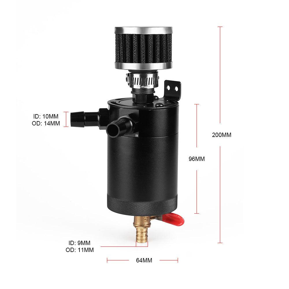 RASTP Universal Oil Catch Can Tank 2-Port Baffled Reservoir with Drain Valve Breather - RASTP