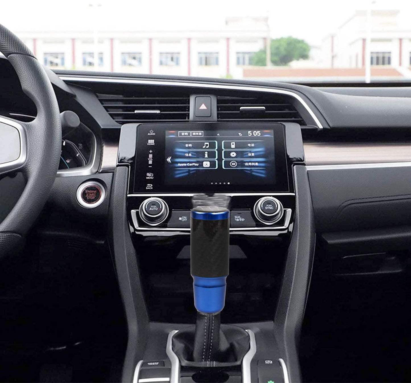 RASTP Universal Carbon Fiber Auto Manual Gear Stick Lever Car Shift Knob 5 Speed with 3 Adapters - RASTP