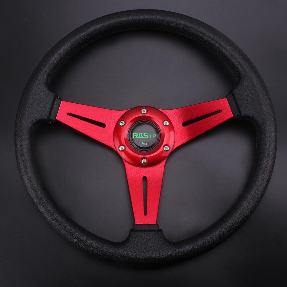 RASTP Universal 13.4 inch 340mm Racing Steering Wheel 60mm Deep Dish Steering Wheel PVC 6 Bolt - RASTP