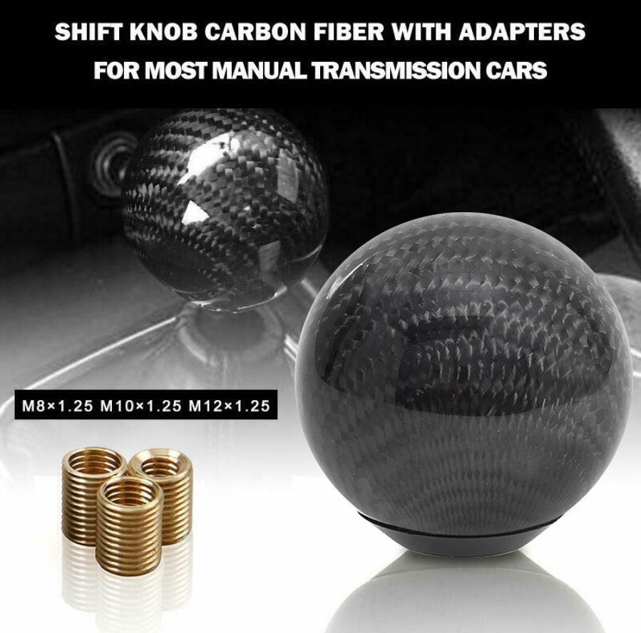 RASTP Universal Carbon Fiber Round Ball Shape Gear Shift Knob Shifter Lever with 3 Adapters - RASTP