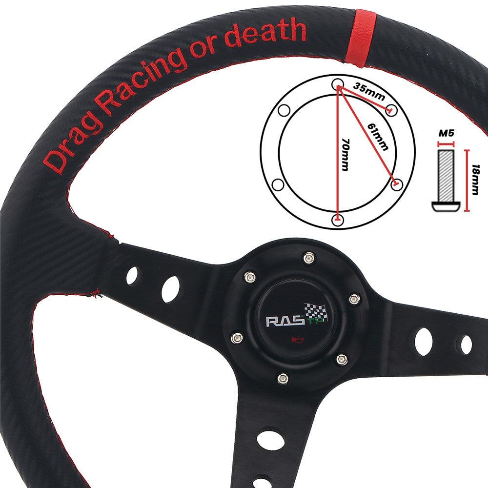 RASTP Universal 14 inch 345mm Steering Wheel Carbon Fiber Leather 95mm Deep Dish 6 Bolt - RASTP