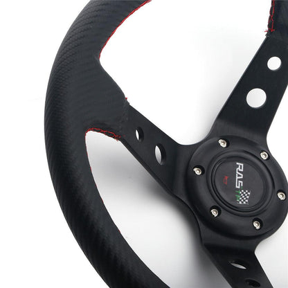 RASTP Universal 14 inch 345mm Steering Wheel Carbon Fiber Leather 95mm Deep Dish 6 Bolt - RASTP