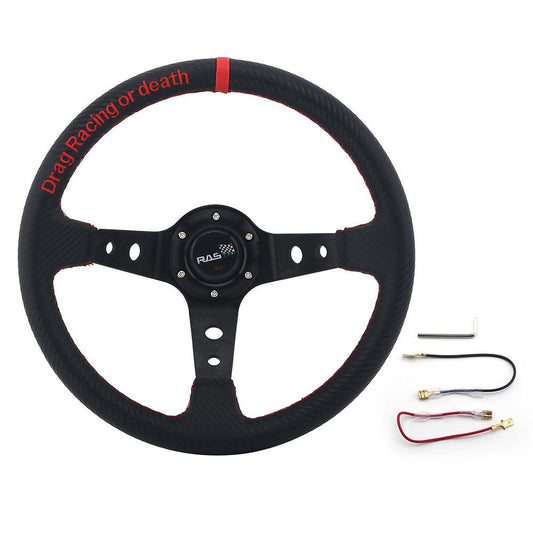 RASTP Universal 14 inch 345mm Steering Wheel Carbon Fiber Leather 95mm Deep Dish 6 Bolt - RASTP