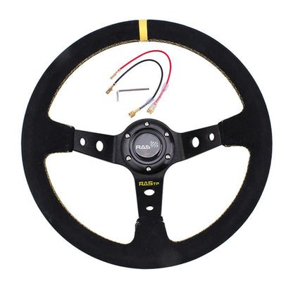 RASTP Universal 14 inch 345mm Racing Steering Wheel Suede Leather 95mm Deep Dish 6 Bolt - RASTP