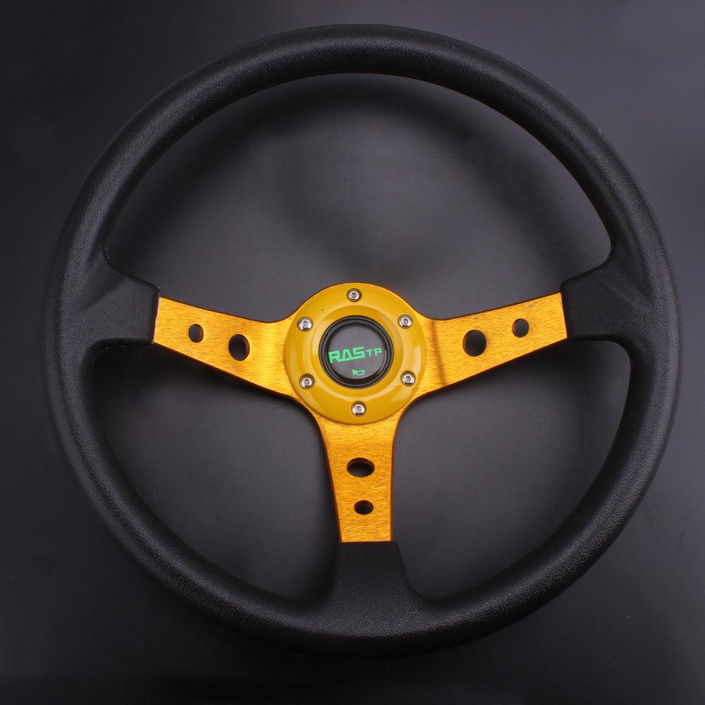 RASTP Universal 14 inch 350mm Steering Wheel 95mm Deep Dish 6 Bolts Grip Vinyl Leather - RASTP