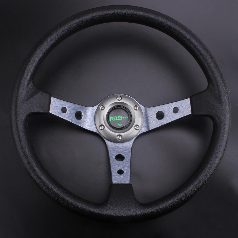 RASTP Universal 14 inch 350mm Steering Wheel 95mm Deep Dish 6 Bolts Grip Vinyl Leather - RASTP