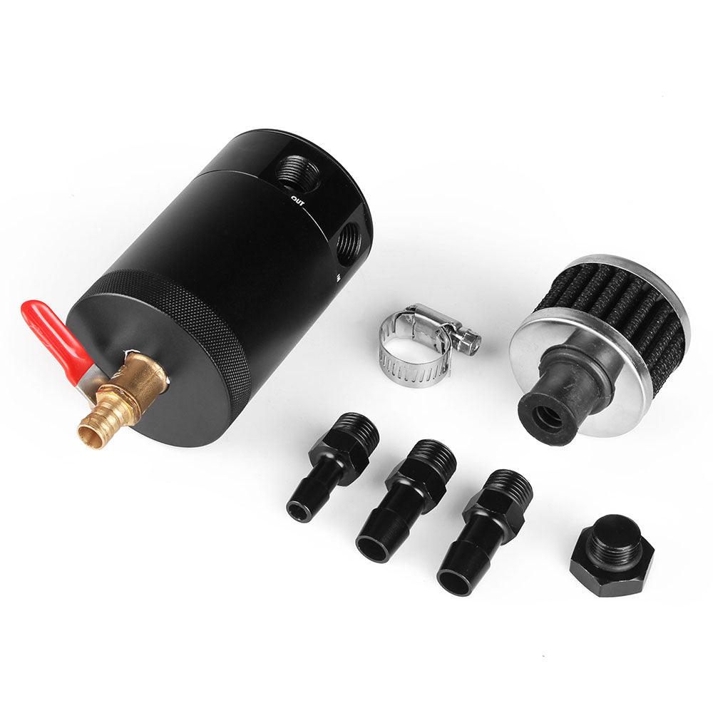 RASTP Universal Oil Catch Can Tank 2-Port Baffled Reservoir with Drain Valve Breather - RASTP