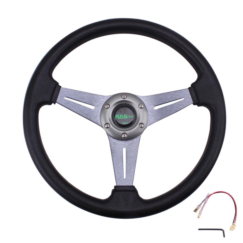 RASTP Universal 13.4 inch 340mm Racing Steering Wheel 60mm Deep Dish Steering Wheel PVC 6 Bolt - RASTP